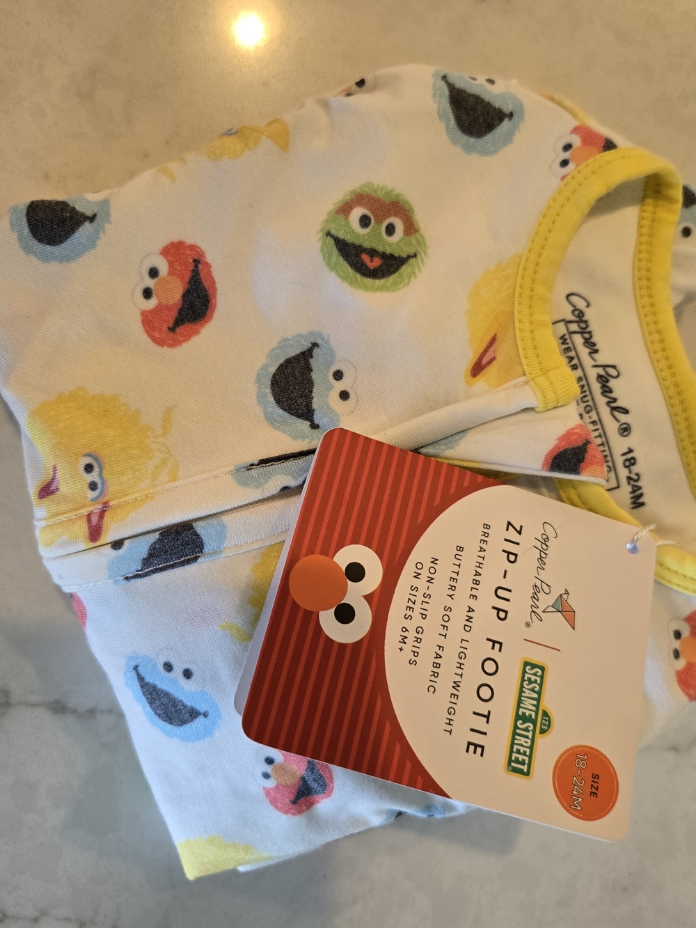 Copper Pearl Sesame Street Kids' White Character Zip-Up Footie